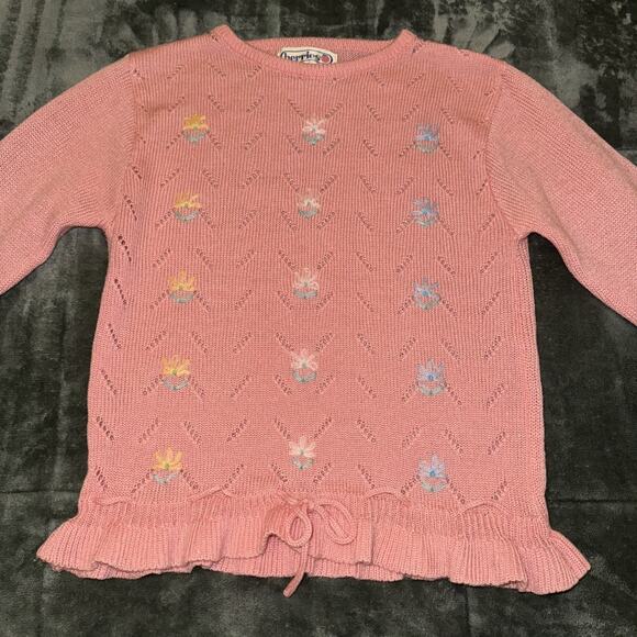 VTG Berries Sweater Women's Large Pink Floral Embroidered Acrylic Peplum Hem - Picture 10 of 10